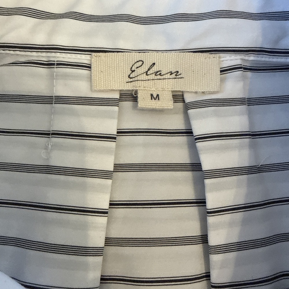 Elan Striped Crop Button Down Blouse Women's Size Medium Office Minimalist White - Picture 6 of 10